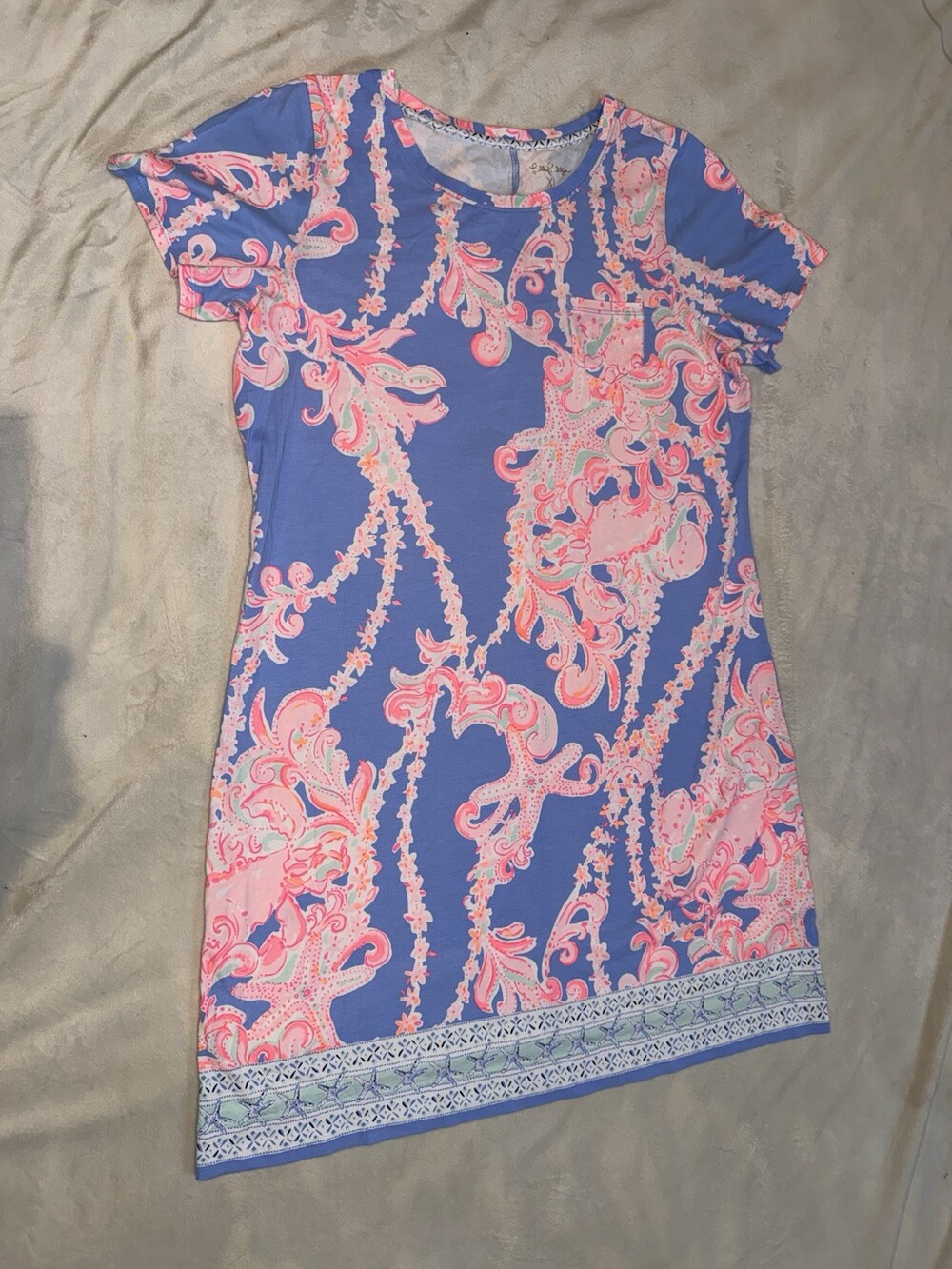 Lilly Pulitzer Beacon Dress Star Struck Print Pink Blue Starfish Size Medium